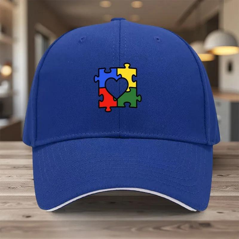Autism Awareness Puzzle Heart Baseball Cap Polyester Adjustable Snapback Casual Hat For Unisex Women