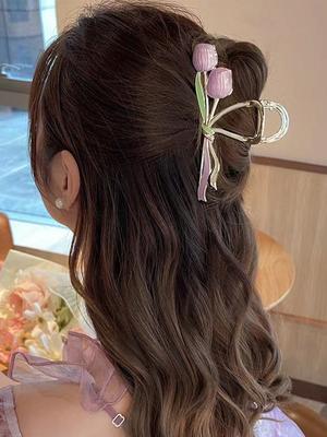 1 Pcs Fashion Metal Tulip Flower Hair Claws For Women Girls Party Hair Accessories