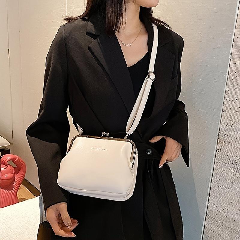 Schicke Umhängetasche im Vintage-Stil für Damen Vielseitige Schultertasche/Clutch-Kombination Abnehmbarer Riemen Reißverschluss Einfarbig Kunstleder