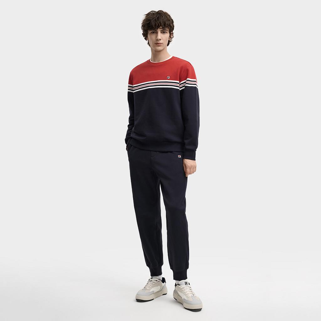 Fila Heritage Fleece Lined Classic Logo Comfortable Casual Versatile Cuffed Knit Sports Pants Men Bottoms Legendary-Blue F11M548608FNV