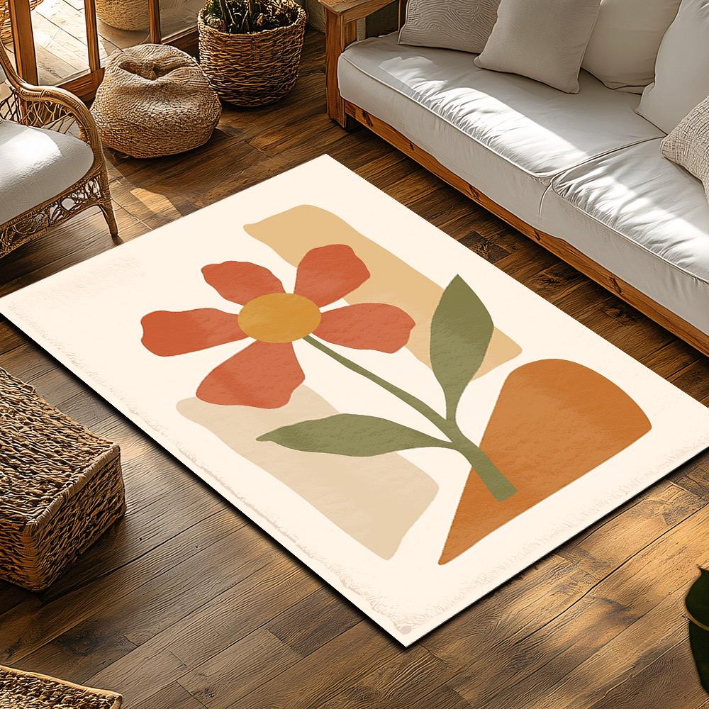 Boho Floral Area Rug Washable Non Slip Modern Abstract Home Decor Living Room Bedroom Mat Floor Carpet Stylish Accent