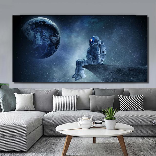 

НАДЕЖНОЕ ИСКУССТВО загадочная солнечная система Земля и астронавт Холст Картина Настенная картина для гостиной домашний декор Cuadros 20cm×40cm No Frame