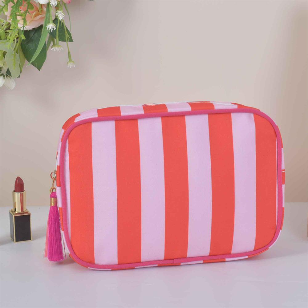 Large Striped Wash Cosmetic Bag for Women Tassel Zipper Makeup Bag Large Capacity Toiletry Storage Organizer Pouch Bags