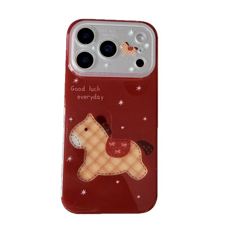 New Year Glitter Diamond Lattice Horse Case for iPhone 17/16 Pro Max/15/14