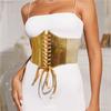High Waist Female Waistband PU Leather Wide Waist Belt Personality Gold Cummerbunds  Women