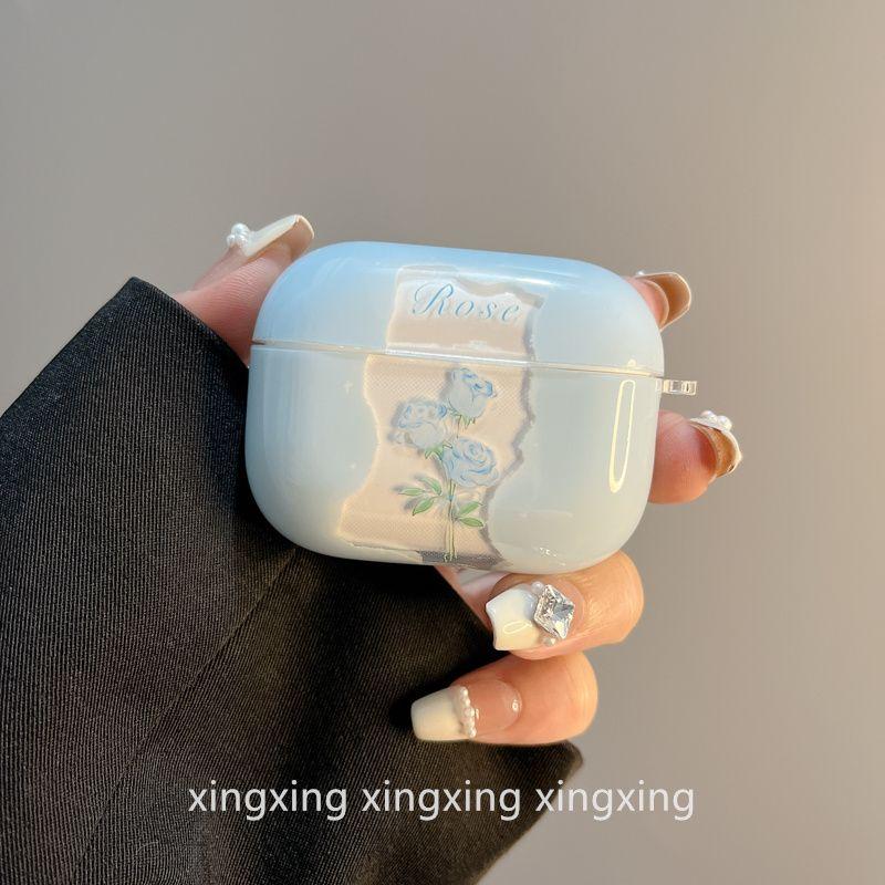 

Korean Series Ins Hollow Blue Rose for Airpods4 Apple Protective Case Bluetooth Airpodspro2 Earphone Case 3 Generation airpods pro/pro2 Cut Out Blue Rose [single shell]]