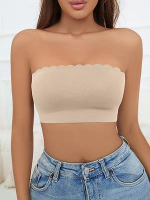 Women's Bandeau Top, Strapless Seamless Bra Stretchy Non-Padded, Non-Slip Silicone Tube Top Bras