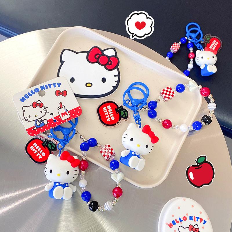Hellokitty Keychain Kawaii Kt Red Blue White Classic Bag Pendant Cartoon  Style Girl Keychain Gift Kitty Tv Beaded Keychain