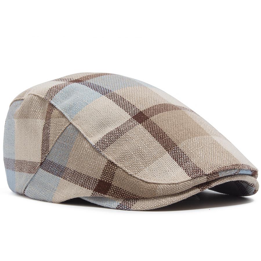 Men's Women Vintage Fashion Plaid Flat Cap Casual Ivy Newsboy Hat Breathable Lightweight Retro Beret For Spring Summer Unisex