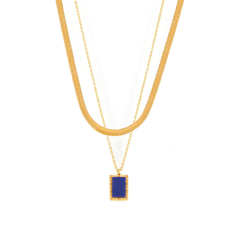 18K Gold-Plated French Retro Blue Lapis Lazuli Geometric Choker Necklace