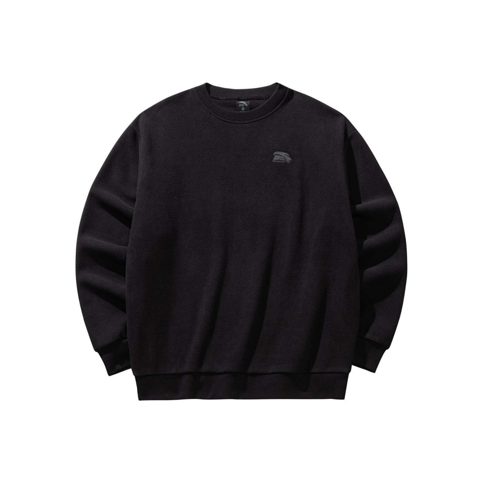 ANTA Men s Polar Fleece Crew Neck Sweatshirt Black 952548706-2 S