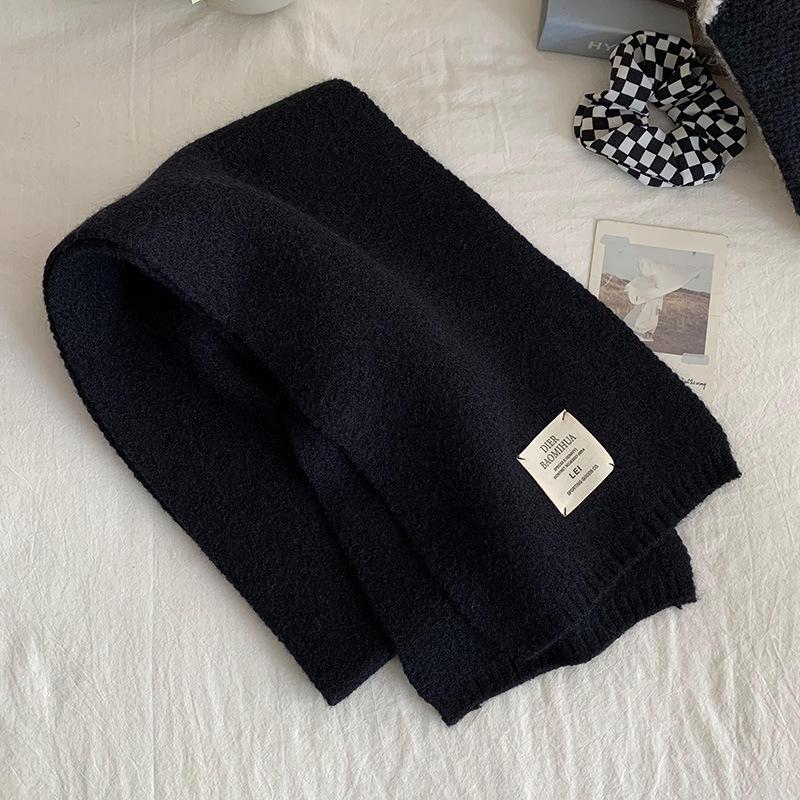 ins Korean solid color scarf women's winter wool student white scarf South Korea's new knitted label warm men