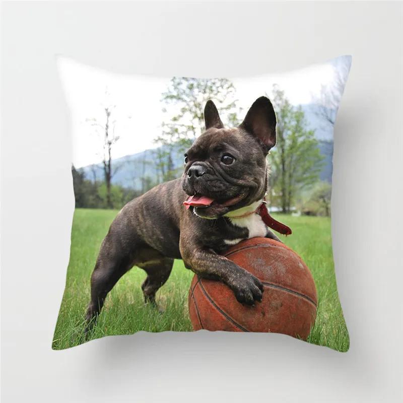 French Bulldog Polyester Cushion Cover Animal Dog Printed Pillow Cover For Sofa Home Living Room Decorative Pillowcase 45X45Cm