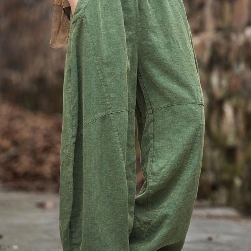 Elegant Women's Cotton Linen Baggy Cargo Y2k Pants Vintage Elastic Waist Trousers Loose Casual Long Wide Leg Oversize Clothes