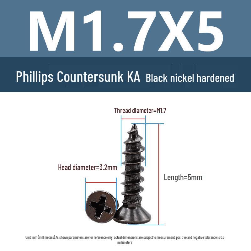 

Yigu KA Закалённый самонарезающий винт с потайной головкой Phillips из чёрного никеля M1.7-M2.5 из углеродистой стали с плоской головкой и острым концом для электроники