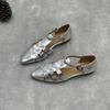 Johnature Handmade Genuine Leather Pointed Toe Sandals Retro Hollow Buckle Woven Cowhide Women's Shoes