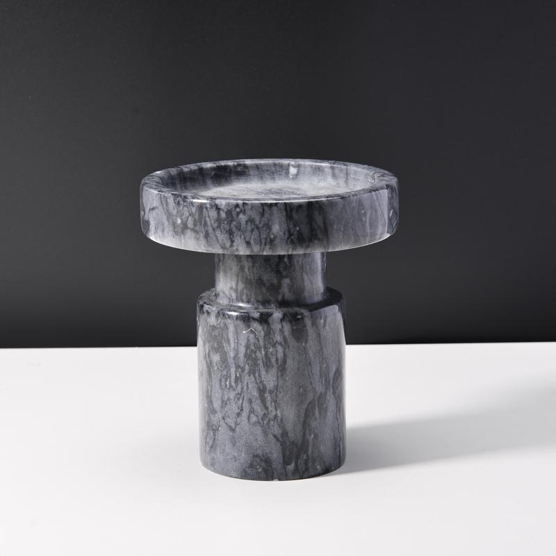 Classic Vintage Natural Stone Candlestick Candle Holder Home Hotel Table Centerpiece Decor Handcraft Marble Candlestick Stand (Black,D11.5*13CM)
