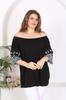 Damen Bluse in Übergröße Plus Size Bluse mit bestickten Ärmeln Schwarz