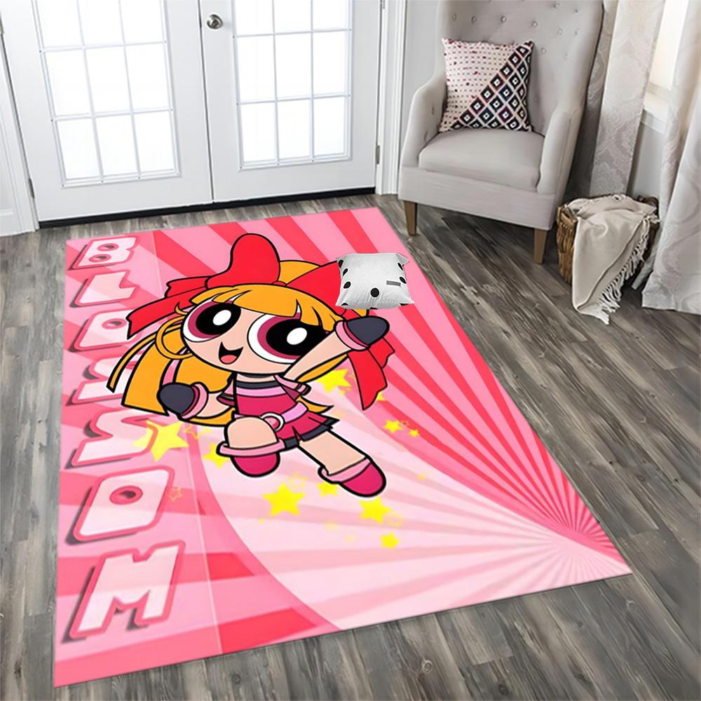 Powerpuff Girls Bubbles' Flight rug for living rooms, bedrooms, home décor, and as gifts.