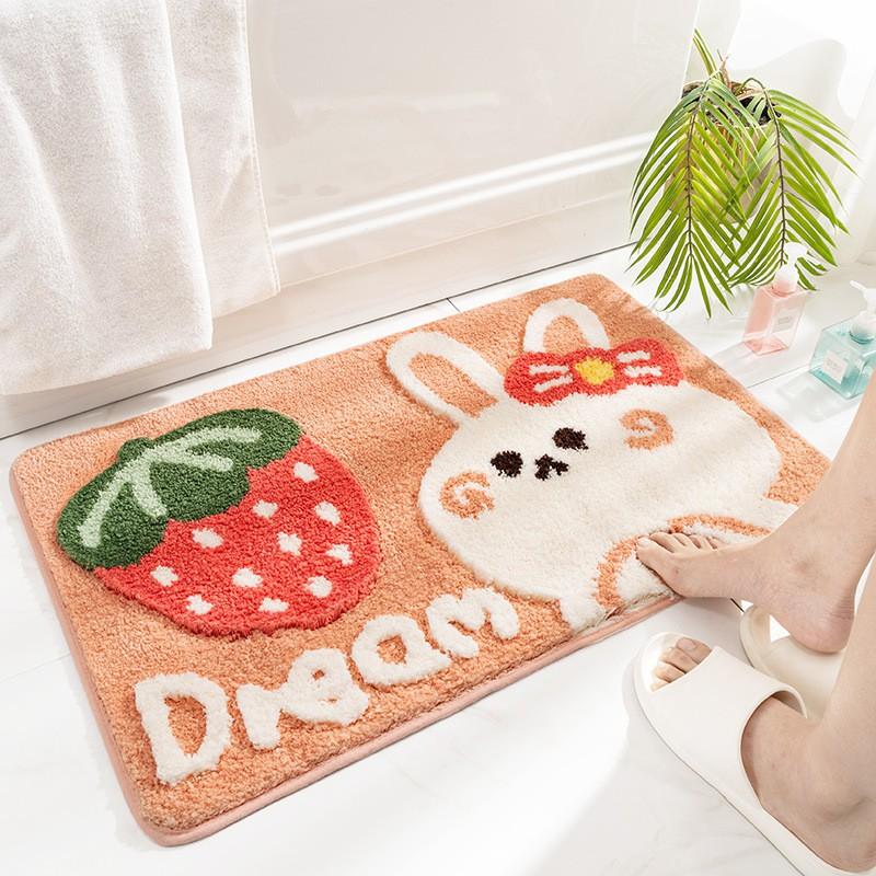 Plush Animal Bathroom Mat Non-Slip Absorbent Floor Rug Shower Entrance Washroom Decor Cartoon Style