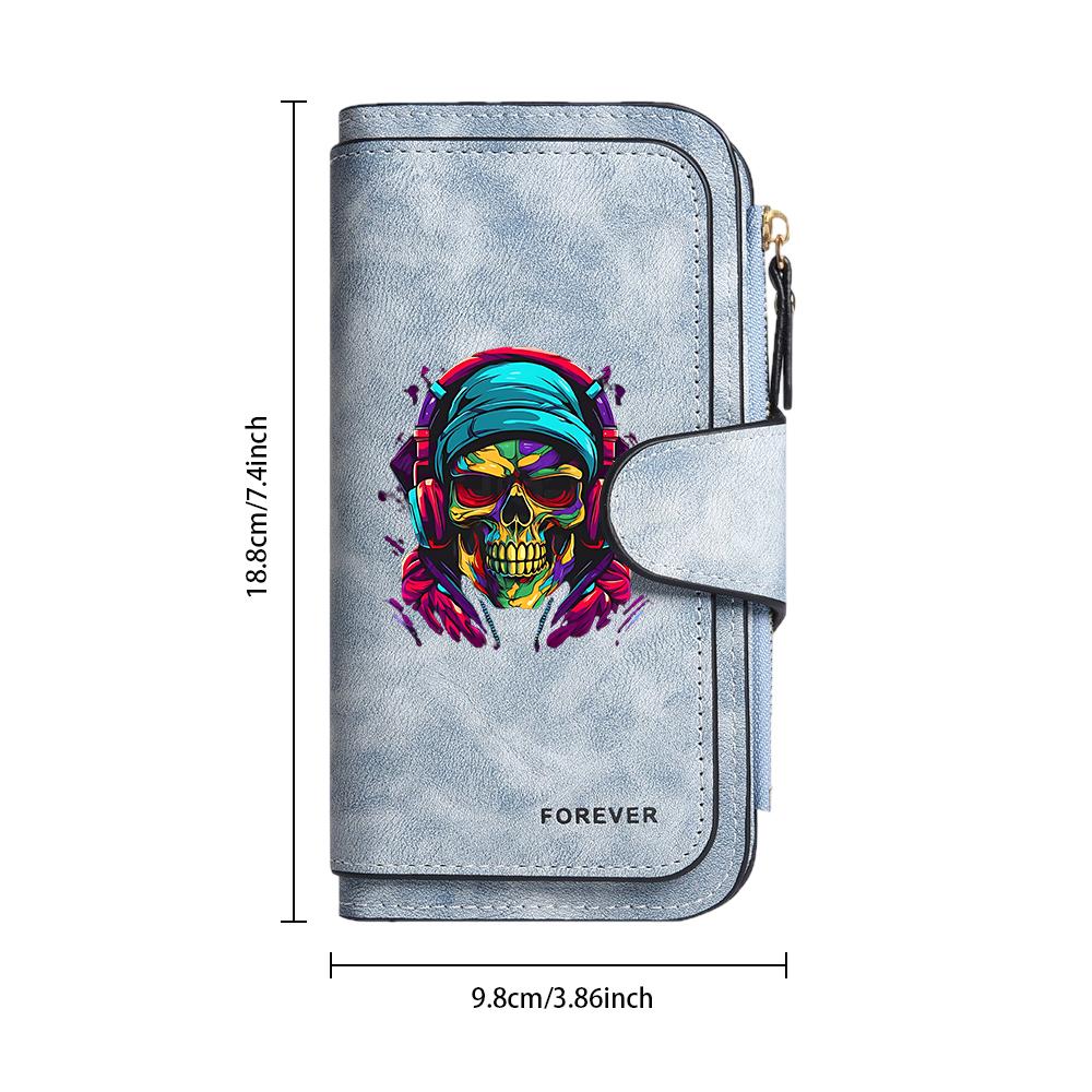 Colorful Skull Pattern Wallet Fashion Portable Multi Card Slot Zipper Purse