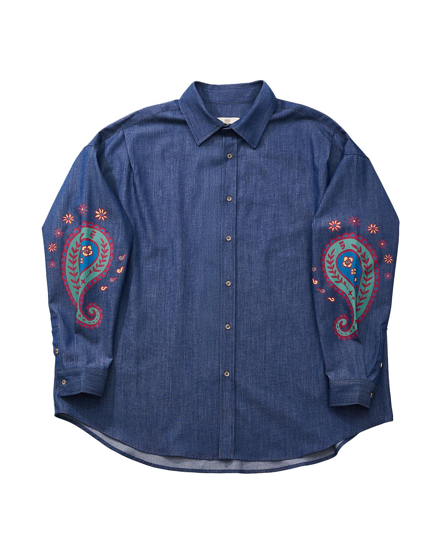 A Nothing Paisley Prt. Denim Pleats Shirt (Blue) S