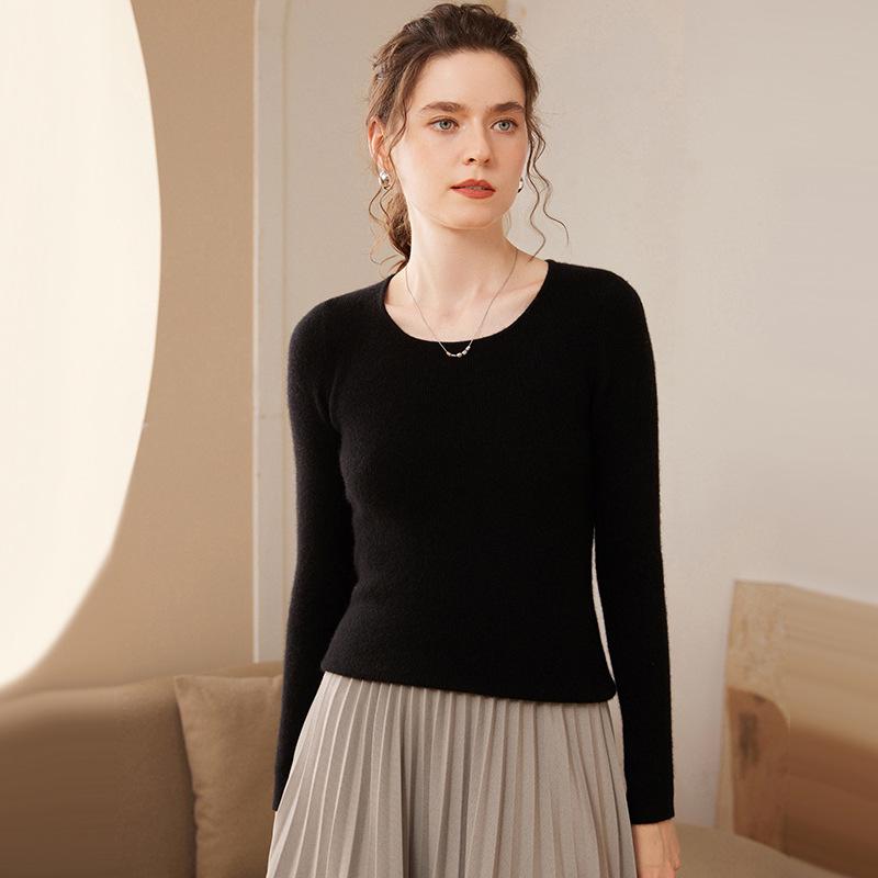 Women's Slim Fit U-Neck Cashmere Knit Base Layer Sweater: Long Sleeve, Fashionable, Comfortable, and Skin-Friendly
