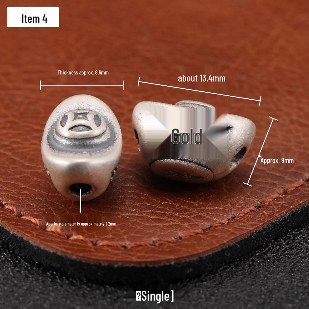 Sterling Silver S999 Wealth Copper Coin Beads: DIY Spacer Beads for Red String 3D Bracelet Jewelry