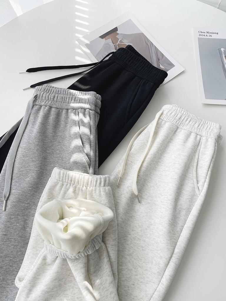 Han Shu Jia Autumn/Winter Fleece-Lined Sweatpants - Casual, Thickened Pair for Couples (H8018)