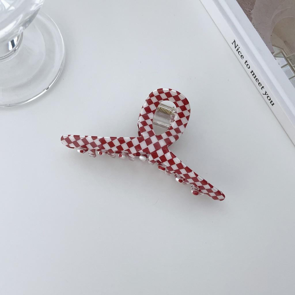 Vintage Plaid Series Red And White Hair Clamps For Women Handmade Pvc Fashion Accessories