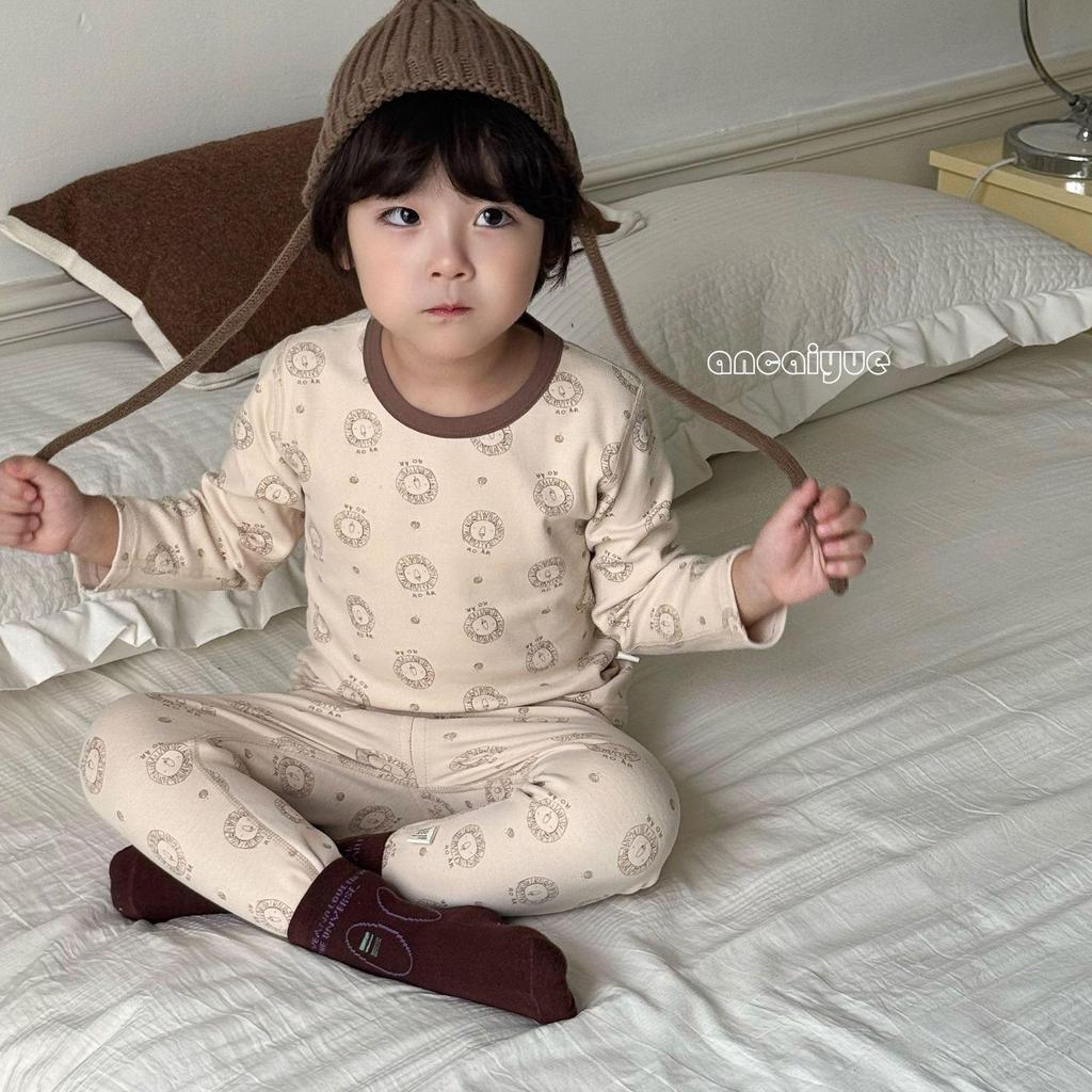 Children's 2025 Pure Cotton Autumn Pajama Set - Unisex Cartoon Print Warm Home Wear
