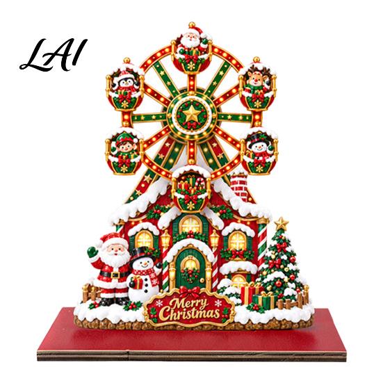 Holiday Home Wheel Desktop Christmas Ferris Interior Accents Ornament, 2D Wooden Gingerbread House Decorative