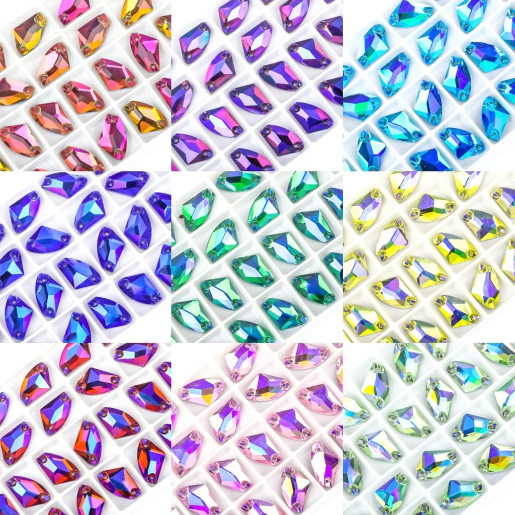 Weichen Flat Bottom Colorful Axe-Shaped Double Hole Hand Sewn Buckle Glass Rhinestone Diy Dress Wedding Dress Accessories