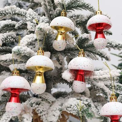6Pcs/Box Plastic Mushroom Christmas Tree Ornament Colorful Electroplated Mushroom Hanging Ornament Painted Decorative