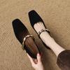 New Four-season Wear High-heeled Small Leather Shoes Comfortable Leather Large-size Single Shoes Women's Square Head Beef Tendon Sole Suede Cowh