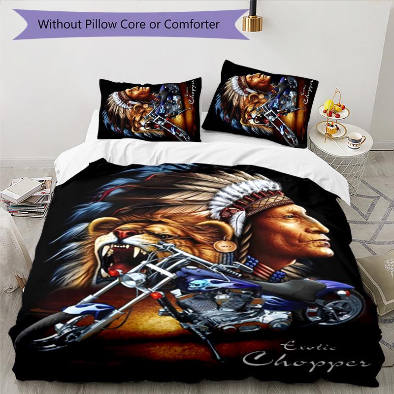 Indian Motorcycle 3pcs Bedding Set Duvet Cover Closure Includes 1 Duvet Cover & 2 Pillowcases for All Seasons Bedroom Home Dorm Decor