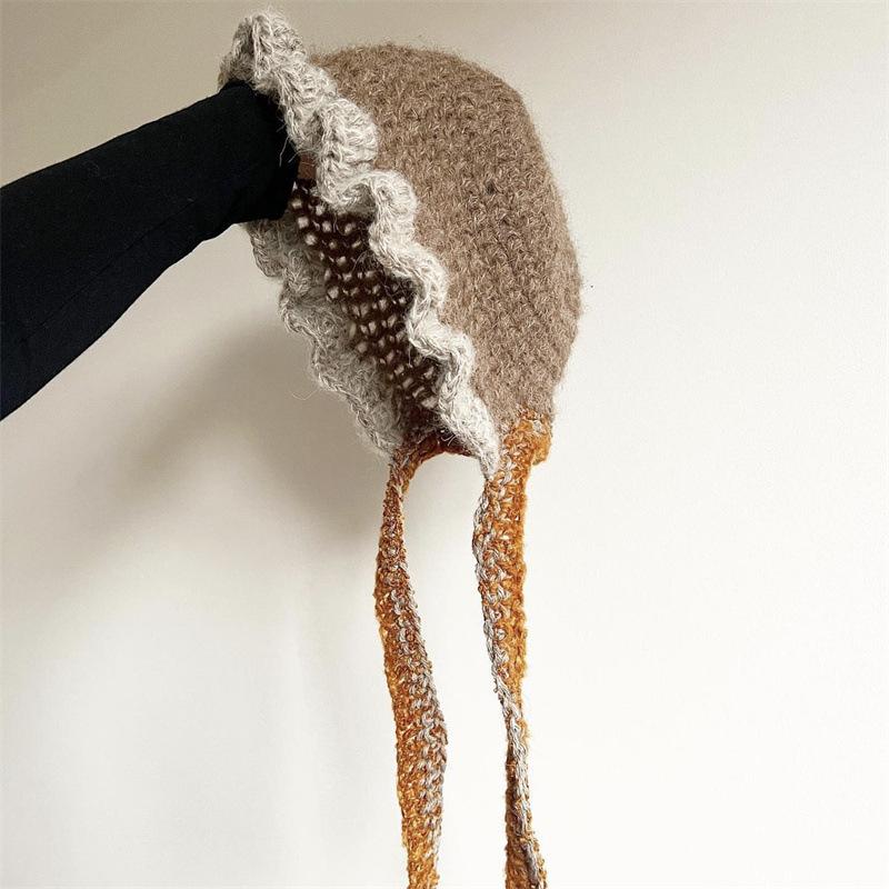 New Pure Hand Knitted Small Flower Woolen Hat, Fresh and Versatile, Fashionable Women's Fisherman Hat