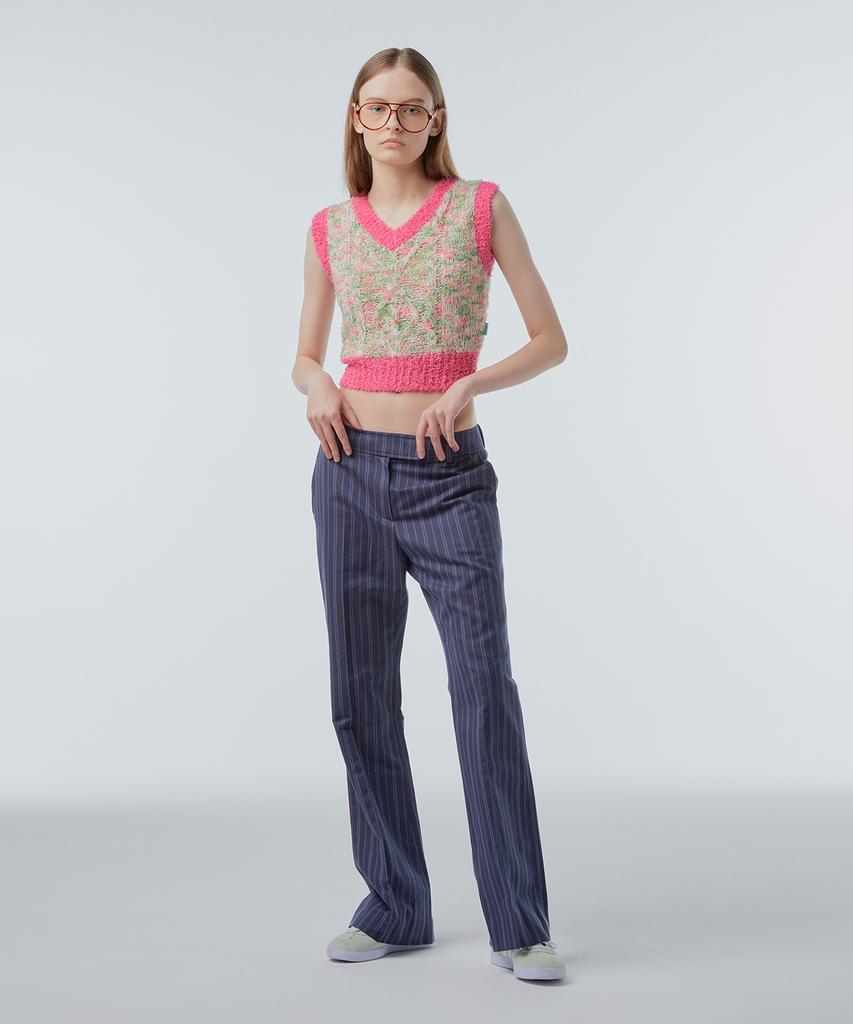 INSTANTFUNK Striped Semi-Bootcut Pants - Navy