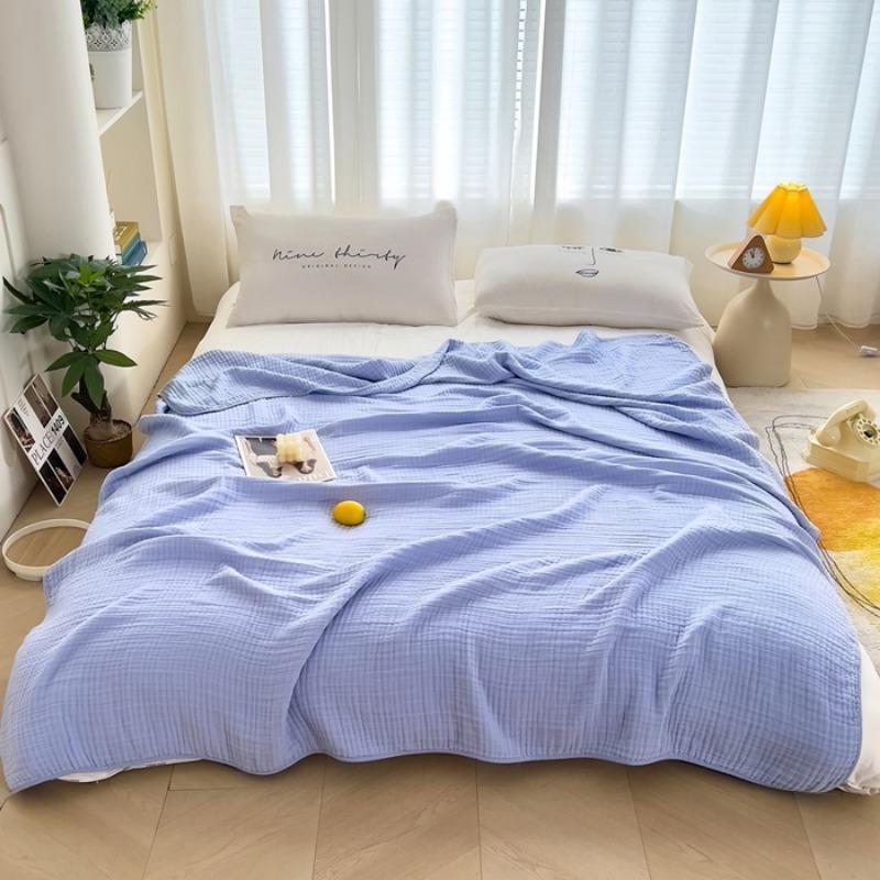 New Cotton 60 High-density Six-layer Seersucker Solid Color Simple Summer Quilt Blanket Soft Waxy and Comfortable