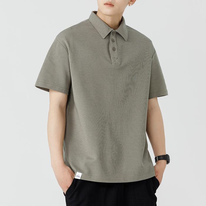 Heavy Polo Shirt Short-sleeved Men's Summer New Lapel Solid Color T-shirt Loose Top