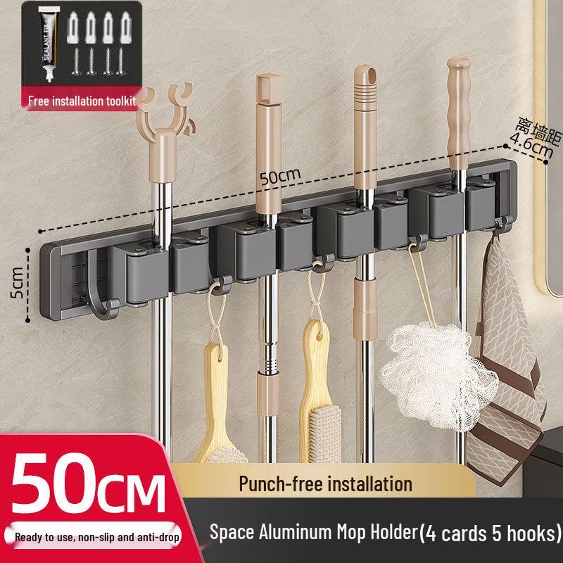 Wielofunkcyjny uchwyt na mopa z przyssawką bez wiercenia z haczykami do łazienki i na balkon
