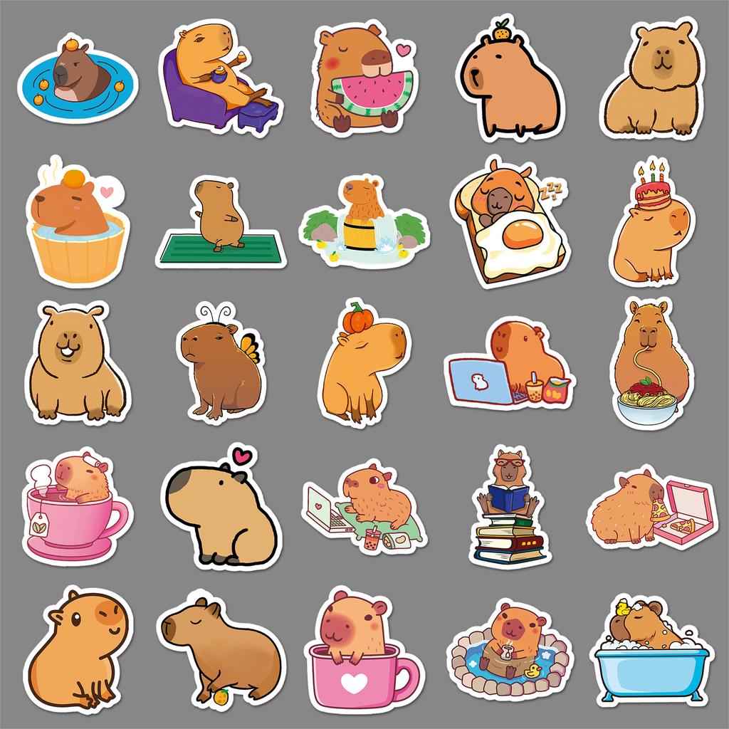 50 Capybara Cartoon Stickers Cute Animal Kapibala Decorative Mobile Phone Case Can Be Glued and Small Mochi Stickers