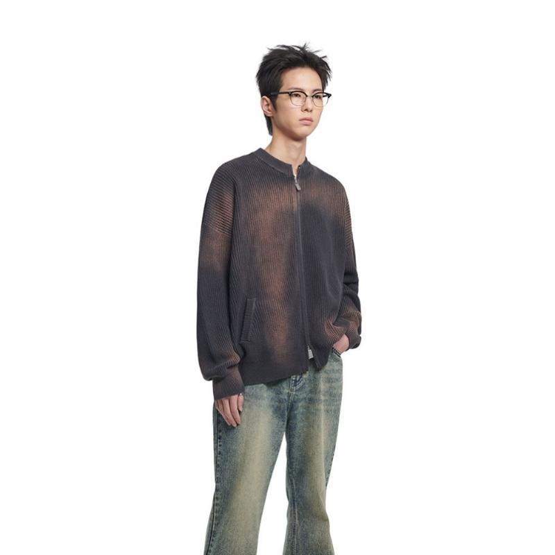 Nomanual Spray Dyeing Knit Zip Up   Charcoal