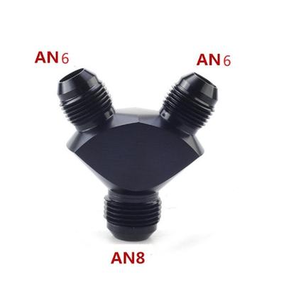 Car Fuel Line AN8-AN6 Aluminum Y Block Adapter Fittings Adaptor Black Y Type Oil Pipe Joint
