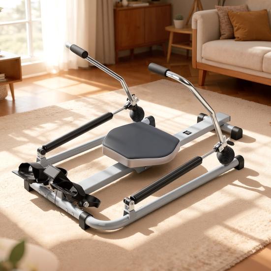 Rowing Machine Home Machine Hydraulic Rower with LCD Monitor Adjustable Resistance up to 110LBS Foldable & Large Cushioned Seat 265LBS Quiet