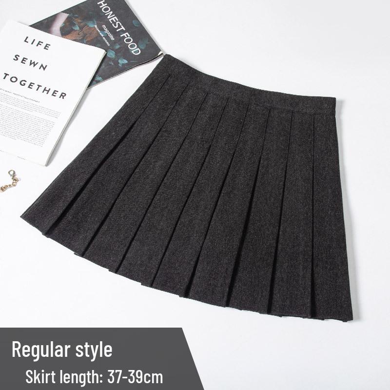 Women s Versatile High Waist Wool Skirt - Brown/Black, Winter Pleated A-Line, Anti-Exposure M