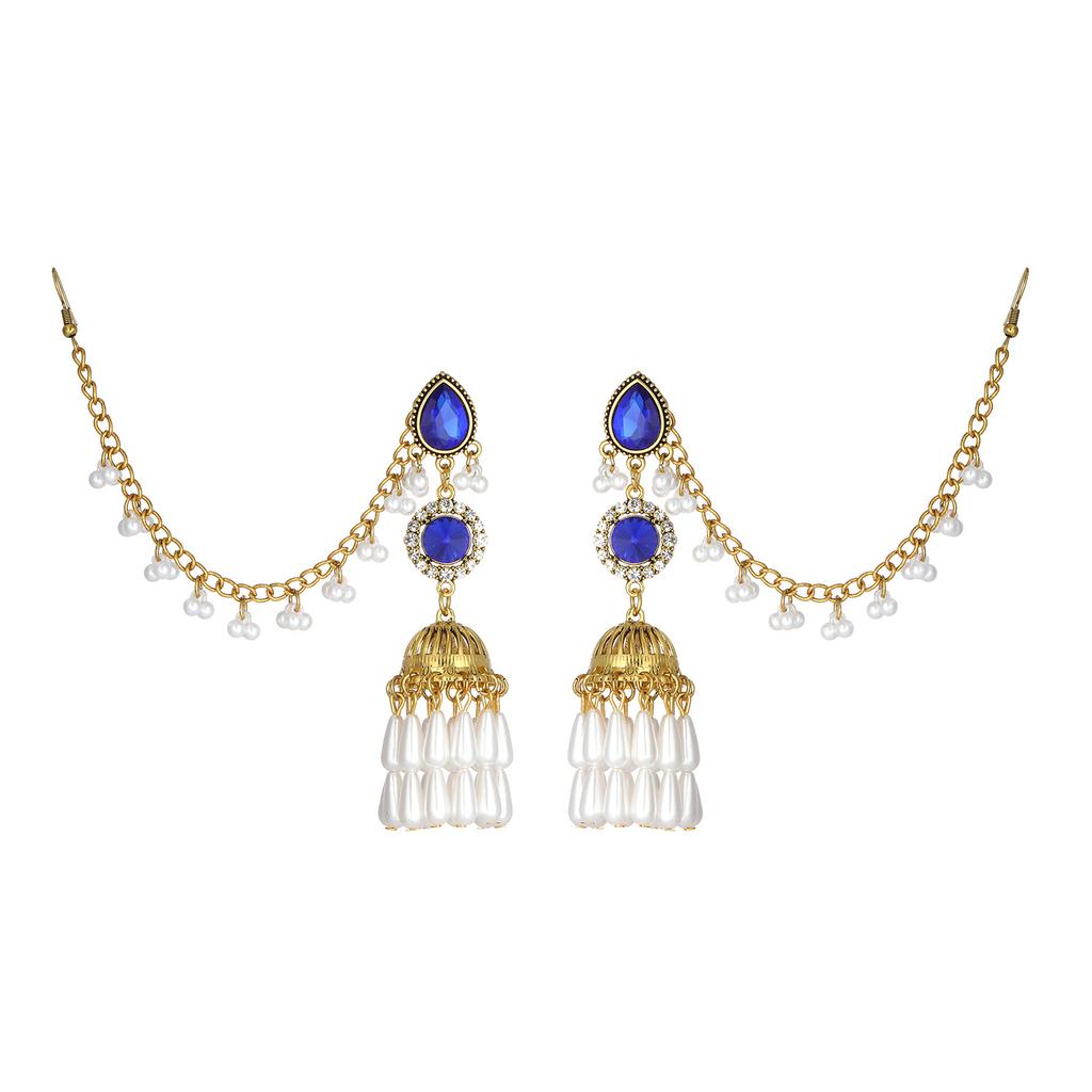 Hot-selling Bohemian Ethnic Style Earrings Women's Diamond-encrusted Flower Bells Fringed Earrings European and American Retro Earrings