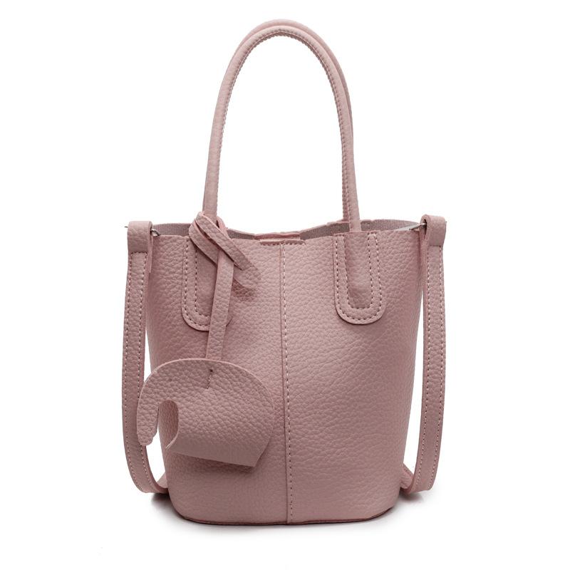 Popular Korean Simple Style Temperament Portable Bucket Bag Women's High-end Lychee Pattern Commuting Versatile Messenger Bag