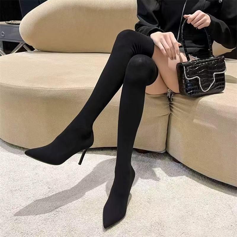 Autumn and Winter New Over-the-knee Boots Women's Korean Version Thin-heeled Suede Elastic Boots Pointed High-heeled Boots