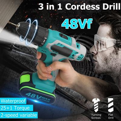 48V Dual Speed Brushless Cordless Electric Impact Drill Hammer Screwdriver LED Lighting